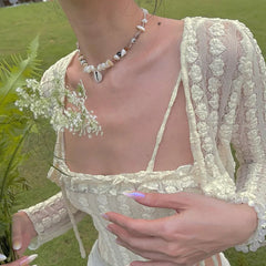 BXOXO Fairycore Lace Knotted 2pcs Tops For Women's Spring Summer Outfits Long Sleeve Crop Tops + Camisole 2000s Streetwear