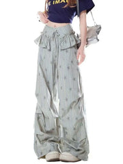 Bxoxo Stars Print Y2K Cargo Pant Women Vintage Streetwear Loose High Waist Design Trousers Hip Hop Retro American Casual Wide Leg Pant