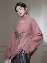 Bxoxo Hollow Out Hole Sweaters Women Vintage Bufferfly Print Lazy Wind Loose Knitted Jumper American Harajuku Y2K Retro Pullover New