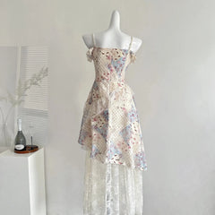 Bxoxo Floral Print Mini Skirt Gentle Summer New Arrival for Women Short Silhouette Knee-Length Princess Sleeve Polo Dress