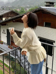 Bxoxo Japanese Loose Ruffles Women Sweater Autumn Korean Chic Button Patchwork Warm Pullover Female New Solid All Match Knitted Jumper