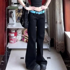 Bxoxo Black Basic Vintage Women's Pants Harajuku Low Waist Wide Leg Korean Fashion Flare Trousers Baggy Office Lady Casual