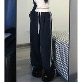 Bxoxo Vintage Stripe Women Wide Leg Pants Y2K Autumn High Waist Baggy Casual Sweatpants Harajuku Korean All Match Straight Trousers