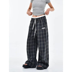 Bxoxo Y2k Vintage Plaid Women's Sweatpants Patchwork Harajuku American Retro Pants Baggy Wide Leg Hip Hop Trousers Autumn
