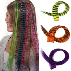 BXOXO 18" Synthetic Long Straight Women High Temperature Synthetic Clip In Hair Extension Hairpiece Feather Wig Blue Rose Colorful