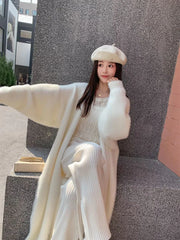 Bxoxo Women's Sweater Cardigan for Women Long Sleeve Knitwears Winter Clothing Imitation Mink Velvet Knitted Fluffy