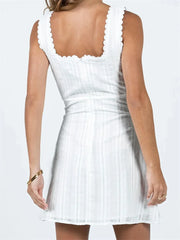 Bxoxo Women Summer Lace Short Mini Tank Dress Sleeveless Square Neck Lace Trim Solid Color A-line Dress Female Vestido 2024