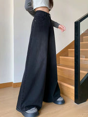 Bxoxo Vintage Wide Leg Jeans Women Autumn High Waist Streetwear Loose Straight Trousers Korean Chic Black Grey All Match Denim Pants