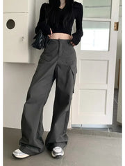 Bxoxo Women Cargo Pants Grey Vintage Y2k Baggy Korean Style High Waist Trousers Techwear Aesthetic Female Streetwear Hippie