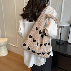 BXOXO Large Capacity Fashion Women Shoulder Bag Woven Heart Casual Simple Handbag Harajuku Style Fresh High Quality Shopping Bag