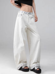 Bxoxo Plaid Patchwork Wide Leg Pants Women Loose Vintage Streetwear Straight Trousers High Waist Hip Hop Bf American Retro Pant New