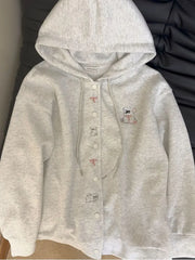 Bxoxo Cartoon Embroidery Cute Hoodies Women Vintage Oversize Loose Long Sleeve Sweatshirts Preppy Style Kawaii Japan Lady Outwear Tops