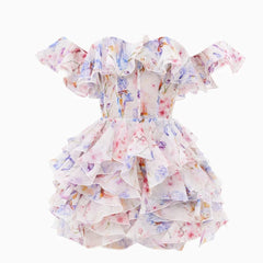 BXOXO Fashion Printing Short Prom Dress Off Shoulder Sweetheart Mini Length Above Knee Birthday Party Dress Summer Dresses 2025