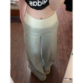 Bxoxo Basic Lace Patchwork Women Flare Pants Gray Korean Fashion Sweatpants Harajuku Contrast Color Trousers Baggy Casual