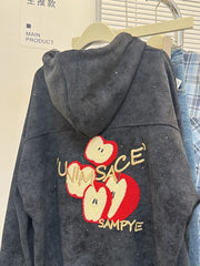 Bxoxo Apple Embroidered Hooded Coats Y2K Fashion Streetwear Loose Zipper Jacket Autumn Star Decorate All Match Sweatshirt Outwear New