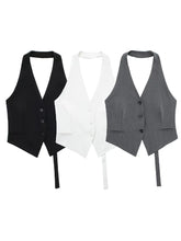 Women Fashion Black Backless Lace Up Waistcoats Vintage Halter Neck Sleeveless Jackets Female Chic Lady Tank Tops