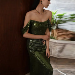 BXOXO CustomizedLuxury Off The Shoulder Green Sequins Mermaid Evening Dress Sexy Strapless Glitter High Slit Prom Formal Gowns Vestido