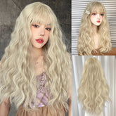 BXOXO Synthetic Pale Gold Curly Water Wave Wigs 24 Inch Fiber Heat-resistant Deep Wave Hair Sweet And Natural Party or Selfie