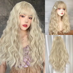 BXOXO Synthetic Pale Gold Curly Water Wave Wigs 24 Inch Fiber Heat-resistant Deep Wave Hair Sweet And Natural Party or Selfie