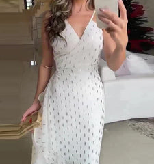 BXOXO Womens Dresses Summer Fashion Hot Stamping Lace Up V-Neck Casual Sleeveless Ruffled Hem Daily Long Suspender Dress