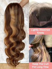 BXOXO 13x4 Highlight Wig Body Wave Lace Front Wig 40 Inch 4/27 Honey Blonde Colored Human Hair Wigs 13x6 Hd Lace Frontal Wig For Women