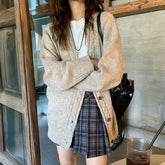 Bxoxo Slouchy Knit Cardigan Sweater for Women Comfy Cable-knit Button Up Sweater Jacket Female Autumn Winter Vintage Outfit