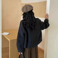 Bxoxo Fashion Faux Wool Black Coat Women Korean Thickened Bow Lace Up Casual Jacket Y2K Autumn Loose Streetwear Female Blends Outwear