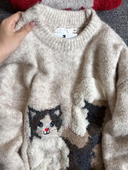Bxoxo Cute Cat Knitted Sweater Women Y2K Korean Loose Soft Lazy Style Warm Pullover Fashion Autumn Warm All Match O Neck Jumpers