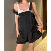 BXOXO Coveralls Denim Short For Women Baggy Vintage Black Korean Style Summer Casual Fashion High Waist Washed Straight Jean Shorts