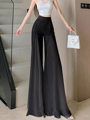 Bxoxo Chic Mesh Patchwork Flare Pant Women Casual Fashion Loose High Waist White Trousers Elegant Design Lady Summer Sweet Pants