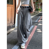 Bxoxo Gray Vintage Suit Pants for Women Oversized Elegant Korean Fashion Slack Classic Trousers Office Ladies Palazzo Loose