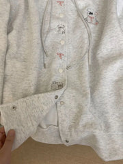 Bxoxo Cartoon Embroidery Cute Hoodies Women Vintage Oversize Loose Long Sleeve Sweatshirts Preppy Style Kawaii Japan Lady Outwear Tops