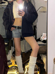 Bxoxo Woman Slim Denim Shorts Low Waist Wash Jean shorts Embroidery Hot Pants A Line Gyaru American Style Sexy Clubwear All-match