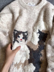 Bxoxo Cute Cat Knitted Sweater Women Y2K Korean Loose Soft Lazy Style Warm Pullover Fashion Autumn Warm All Match O Neck Jumpers