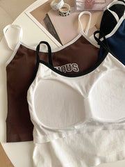 BXOXO Women With Padded Bra Crop Tops O-neck Solid Crop Tops 2024 Summer Letter Printing Tops Spaghetti Camisole