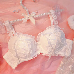BXOXO Underwear Female Japanese Soft Girl Lace Sweet Girl Bra Small Chest Gathering No Steel Ring Bra Set