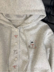 Bxoxo Cartoon Embroidery Cute Hoodies Women Vintage Oversize Loose Long Sleeve Sweatshirts Preppy Style Kawaii Japan Lady Outwear Tops