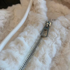 Bxoxo Faux Fur Lamb Hooded Jacket Women Winter Thick Warm Hairy Crop Coat Y2K Loose Streetwear Long Sleeve Zipper Fur Outerwear