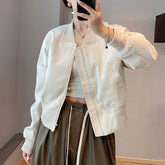 Bxoxo Streetwear Crop Jacket for Women Y2K Autumn Loose Long Sleeve Zipper Baseball Uniform Coat Korean Fashion All Match Outerwears