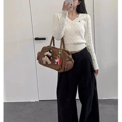 Bxoxo Korean Style V Neck Sweaters Women Preppy Style Sweet Knitted Pullover Vintage Elegant Old Money Long Sleeve Crop Tops