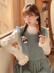 Bxoxo Kawaii Lace Patchwork T Shirts for Women Japanese Sweet Lolita Ruffles Slim Tops Y2K Sweet Preppy Long Sleeve Ladies Tees New