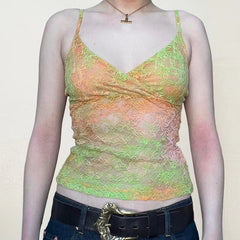 BXOXO y2k Lace Tie Dye Camis Chic Slim-fitting Cropped Top for Women Vintage 90s Mini Vest Summer Holiday Sexy Transparent Tees
