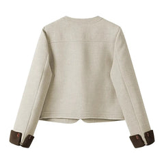 Bxoxo Autumn Faux Wool Crop Coat Women Y2K Korean Vintage Loose Thick O Neck Coats Female Streetwear All Match Cargo Outerwear New