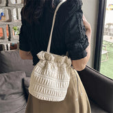 BXOXO Silver Black White Khkai Pink Pleated Women's Bucket Shaped Underarm Bag PU Leather Drawstring Handbags Sewing Y2K Soft Crossbod