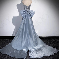 BXOXO Silver Sequin A Line Prom Dress Strapless Beading Detachable Bow Special Occasion Dresses Backless فساتين للمناسبات الخاصة