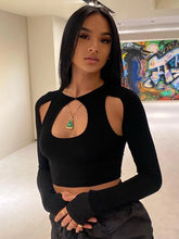 Bxoxo Summer Long Sleeve Cropped Corset Women Top Sexy Aesthetic Club O Neck Fairy Grunge Black Women's T-Shirt