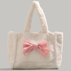 BXOXO Kawaii Lolita Women Shoulder Bag Cute Soft White Plush Handbag Large Capacity Sweet Fashion Designer Exquisite Tote Bag