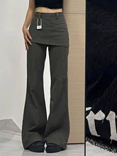 Bxoxo Harajuku Patchwork Women Flared Pants Vintage High Waist American Style Fake Two Piece Trousers Y2k Baggy Solid Gyaru