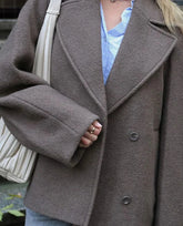 Elegant Brown Woolen Coats Women Thick Lapel Single Breasted Pocket Jackets 2024 Autumn Winter Lady Long Sleeve Loose Outwear