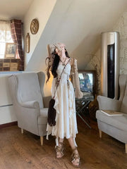 Bxoxo French Fashion Retro Vacation Style Camisole Dress+cardigan Two-piece Set Summer Temperament Long Dresses Female Clothing